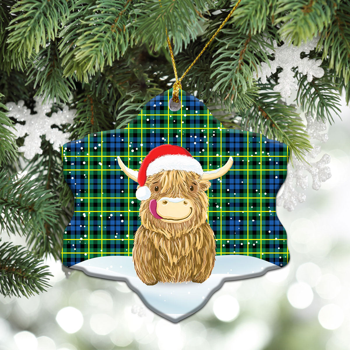 Campbell of Breadalbane Ancient Tartan Christmas Ceramic Ornament - Highland Cows Style