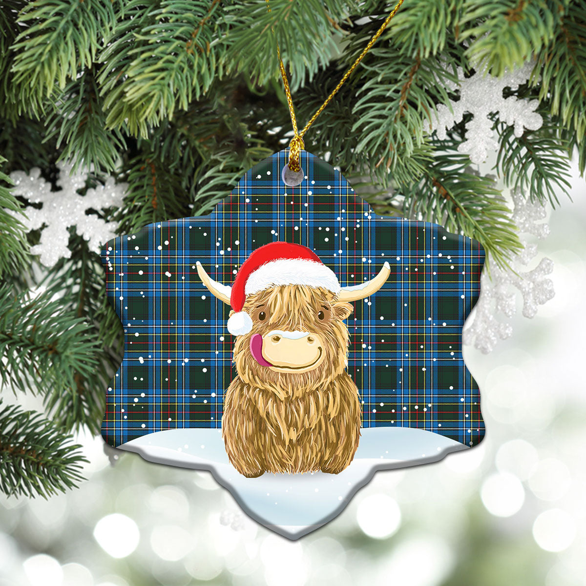 Cockburn Modern Tartan Christmas Ceramic Ornament - Highland Cows Style