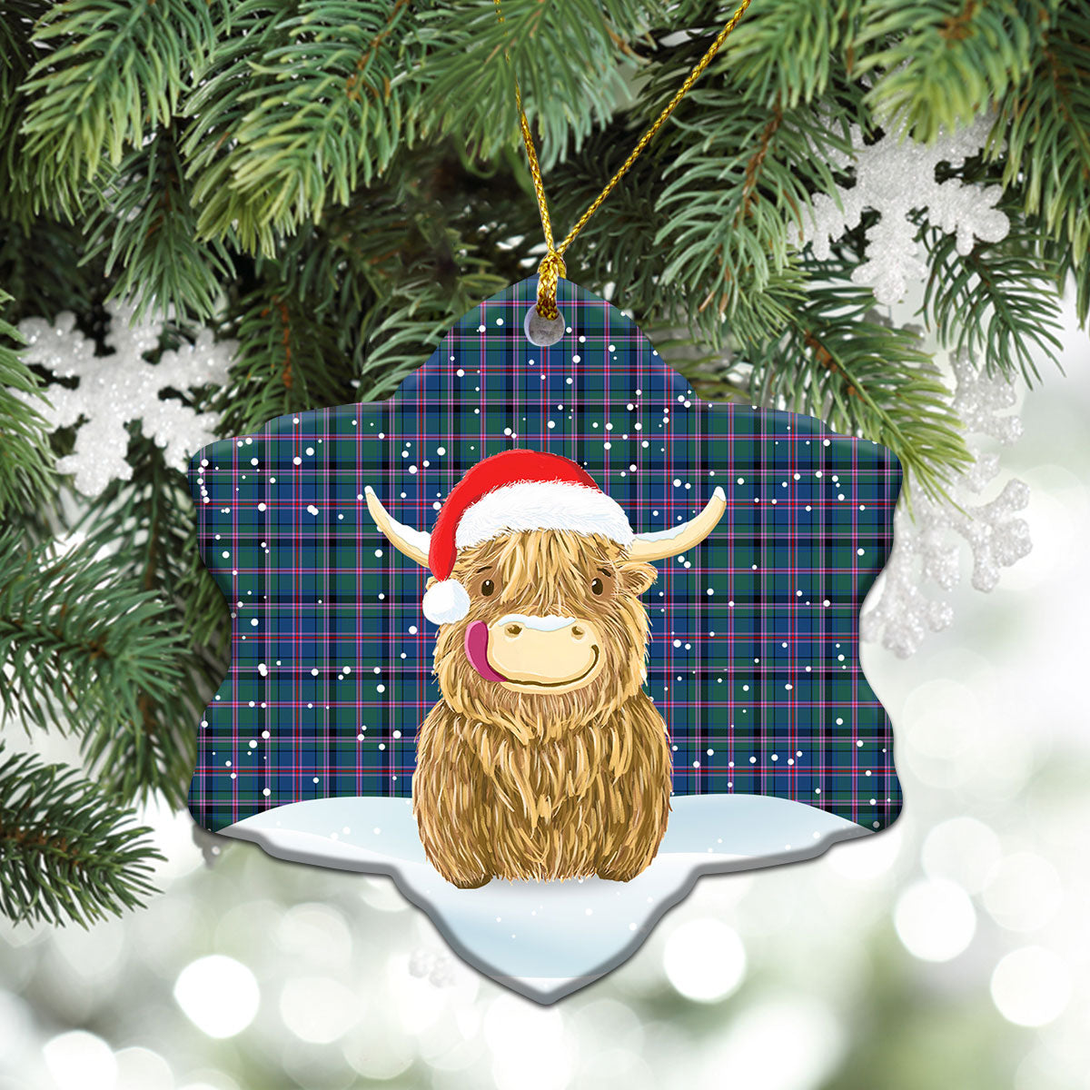 Cooper Ancient Tartan Christmas Ceramic Ornament - Highland Cows Style