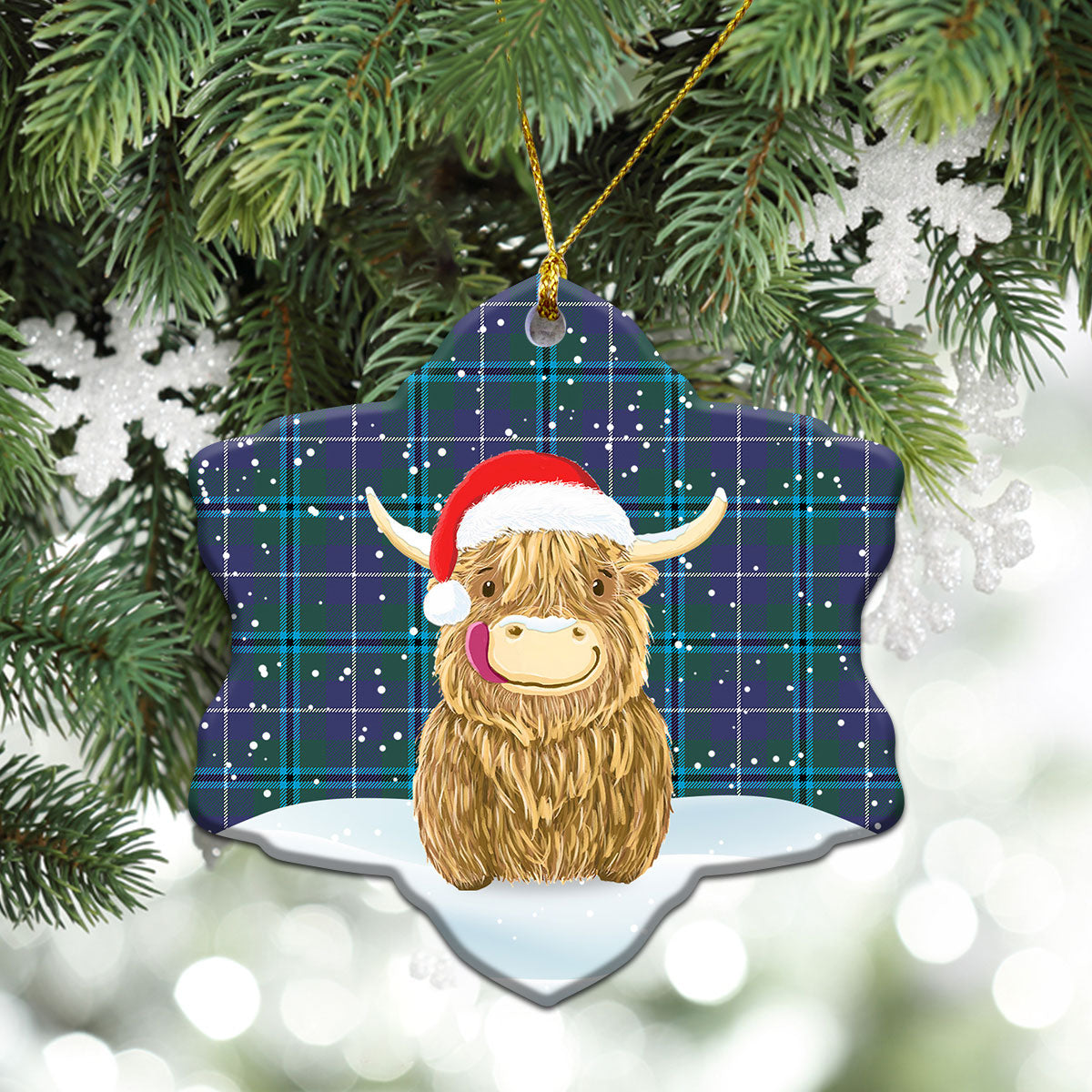 Douglas Modern Tartan Christmas Ceramic Ornament - Highland Cows Style