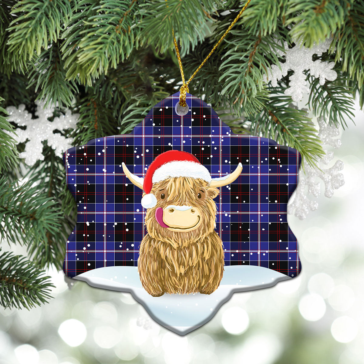 Dunlop Modern Tartan Christmas Ceramic Ornament - Highland Cows Style