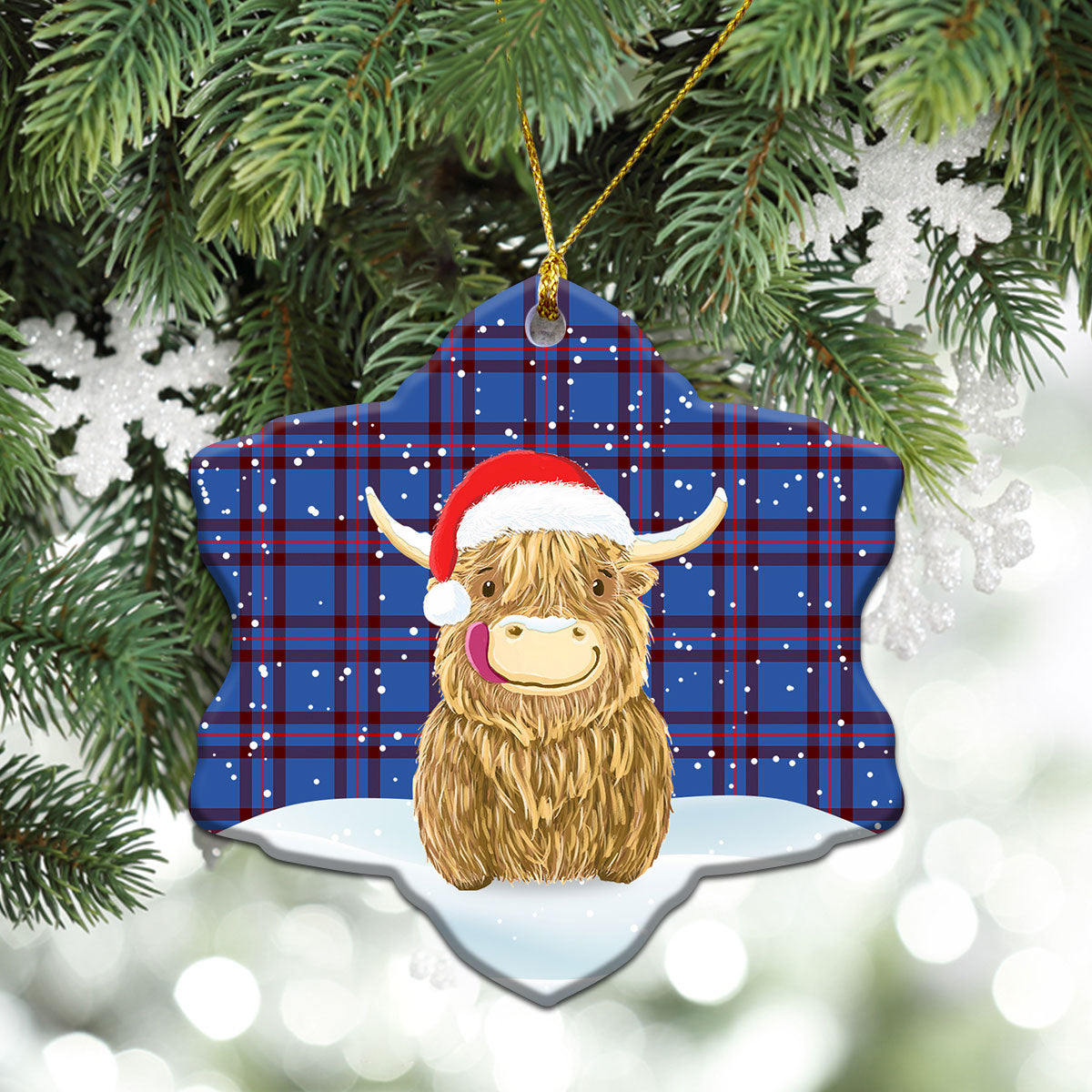 Elliot Modern Tartan Christmas Ceramic Ornament - Highland Cows Style