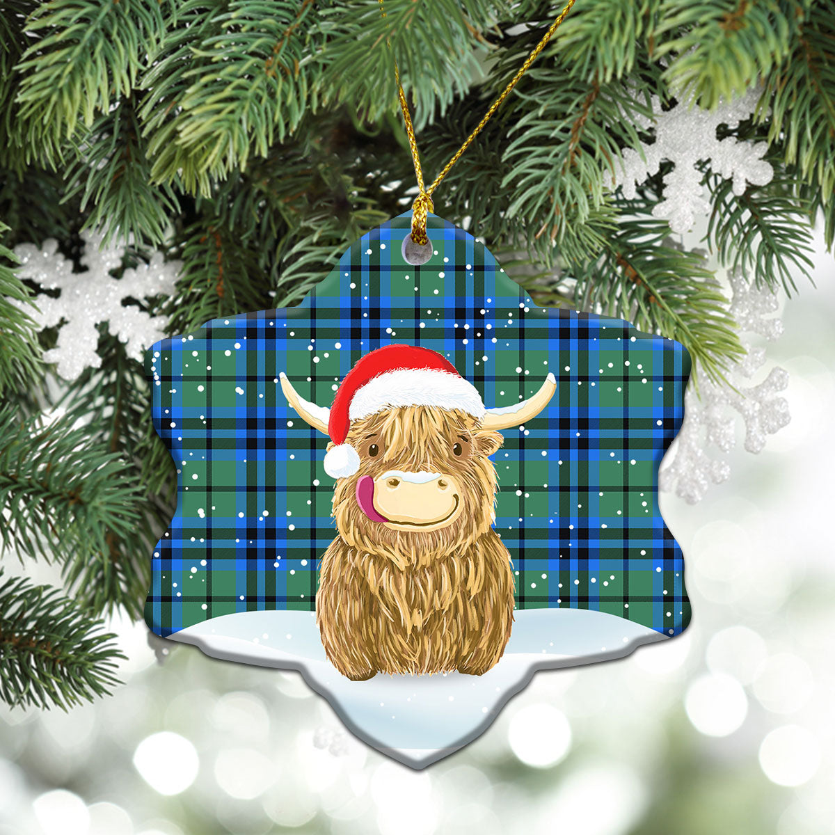 Falconer Tartan Christmas Ceramic Ornament - Highland Cows Style