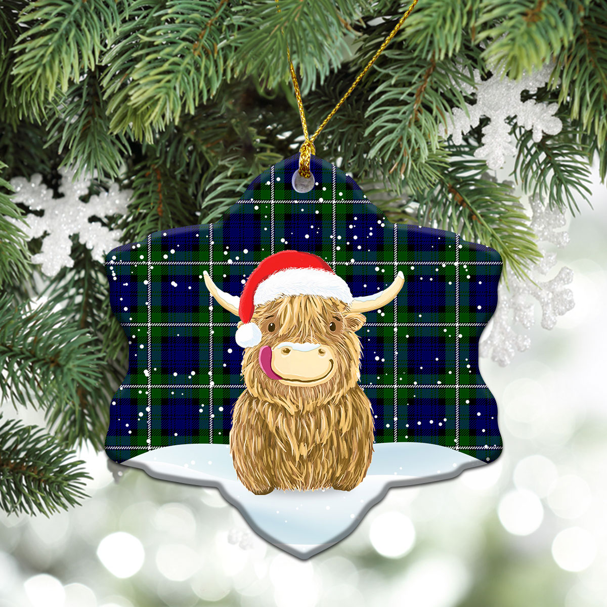 Forbes Modern Tartan Christmas Ceramic Ornament - Highland Cows Style