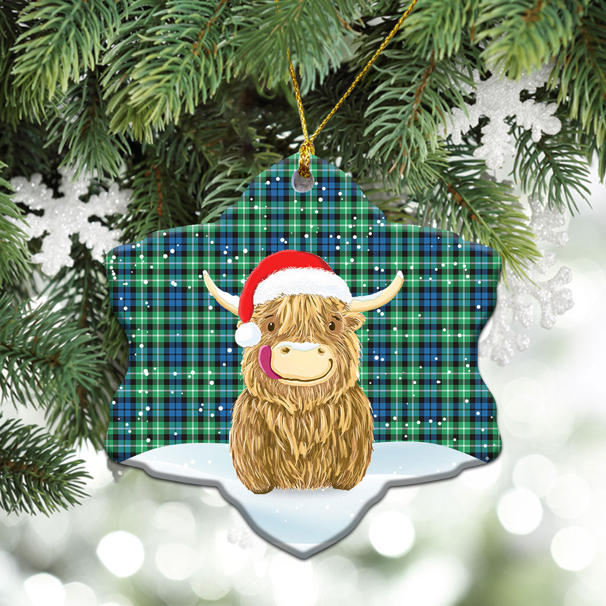 Graham of Montrose Ancient Tartan Christmas Ceramic Ornament - Highland Cows Style