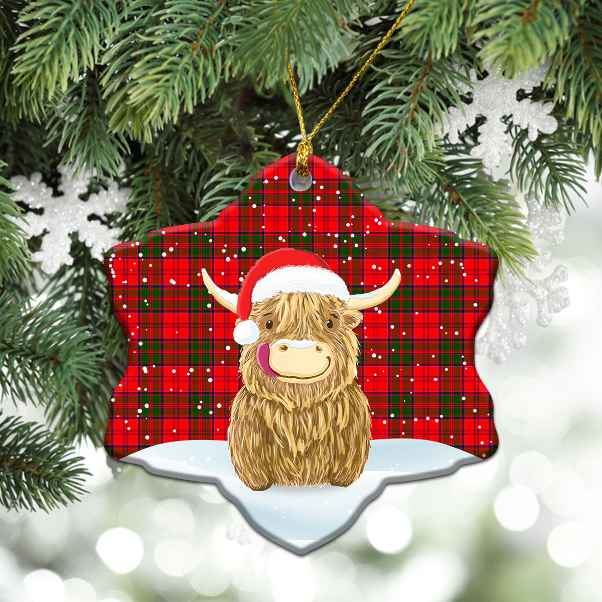 Grant Modern Tartan Christmas Ceramic Ornament - Highland Cows Style