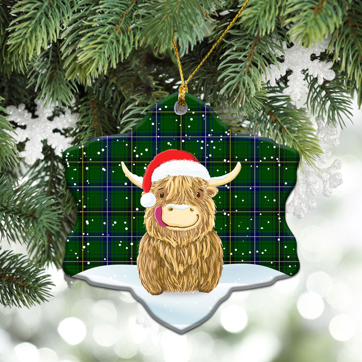 Henderson Modern Tartan Christmas Ceramic Ornament - Highland Cows Style