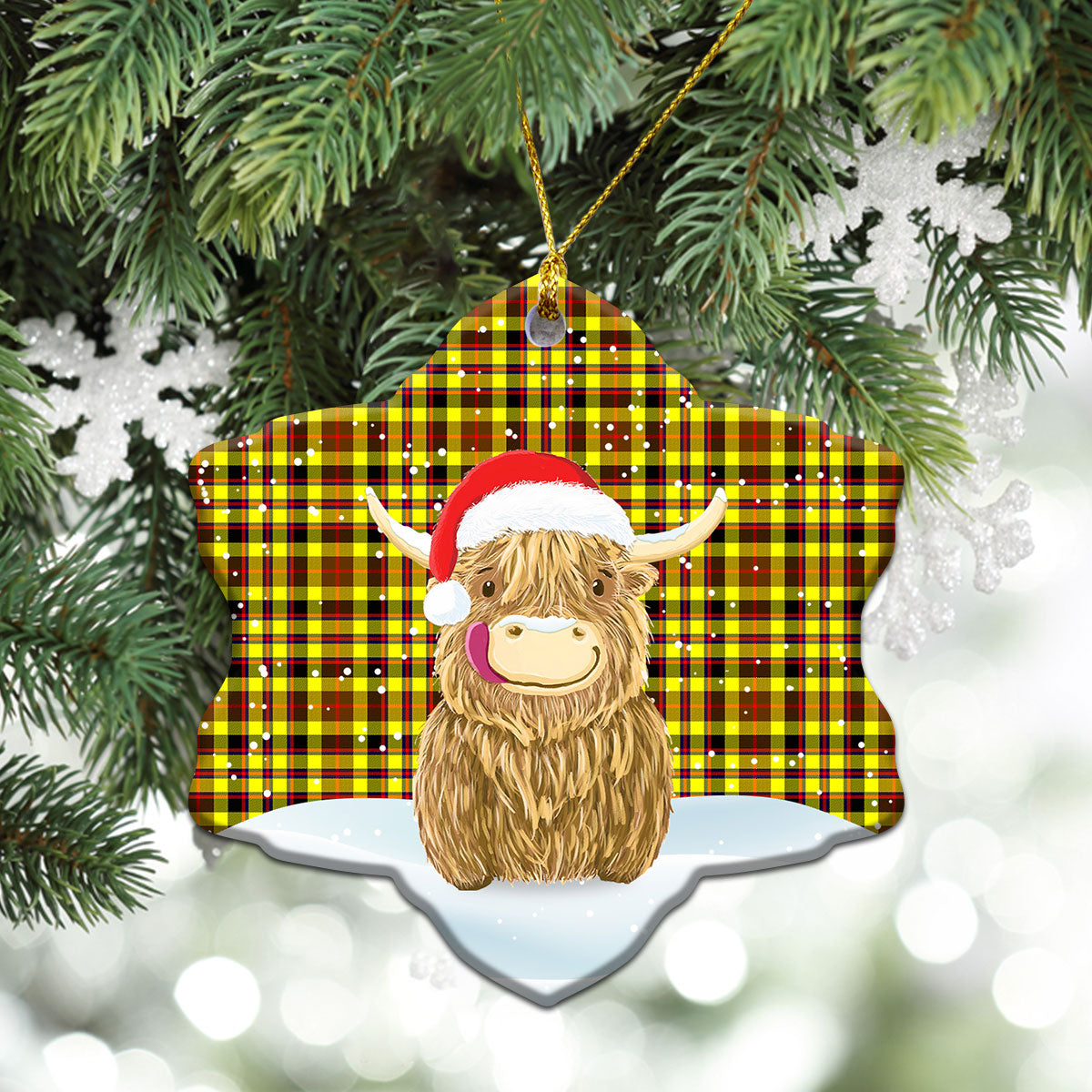 Jardine Tartan Christmas Ceramic Ornament - Highland Cows Style