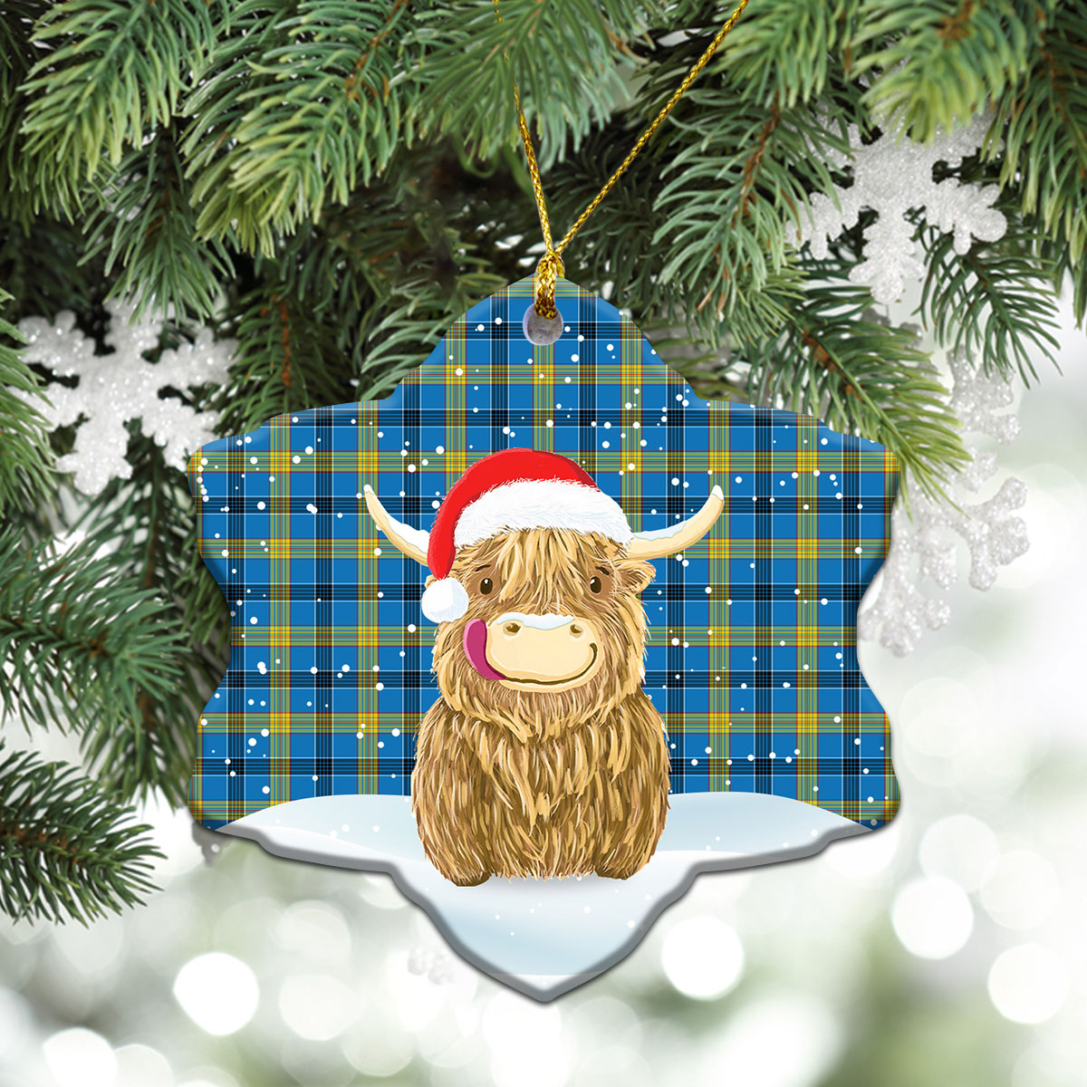 Laing Tartan Christmas Ceramic Ornament - Highland Cows Style