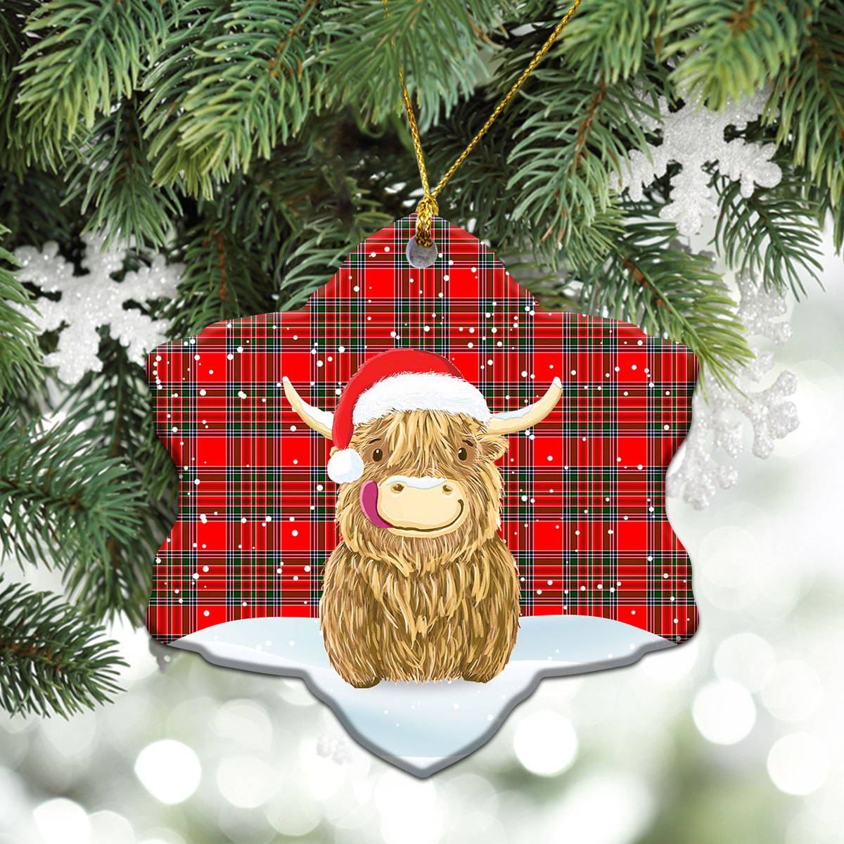 MacBain Tartan Christmas Ceramic Ornament - Highland Cows Style