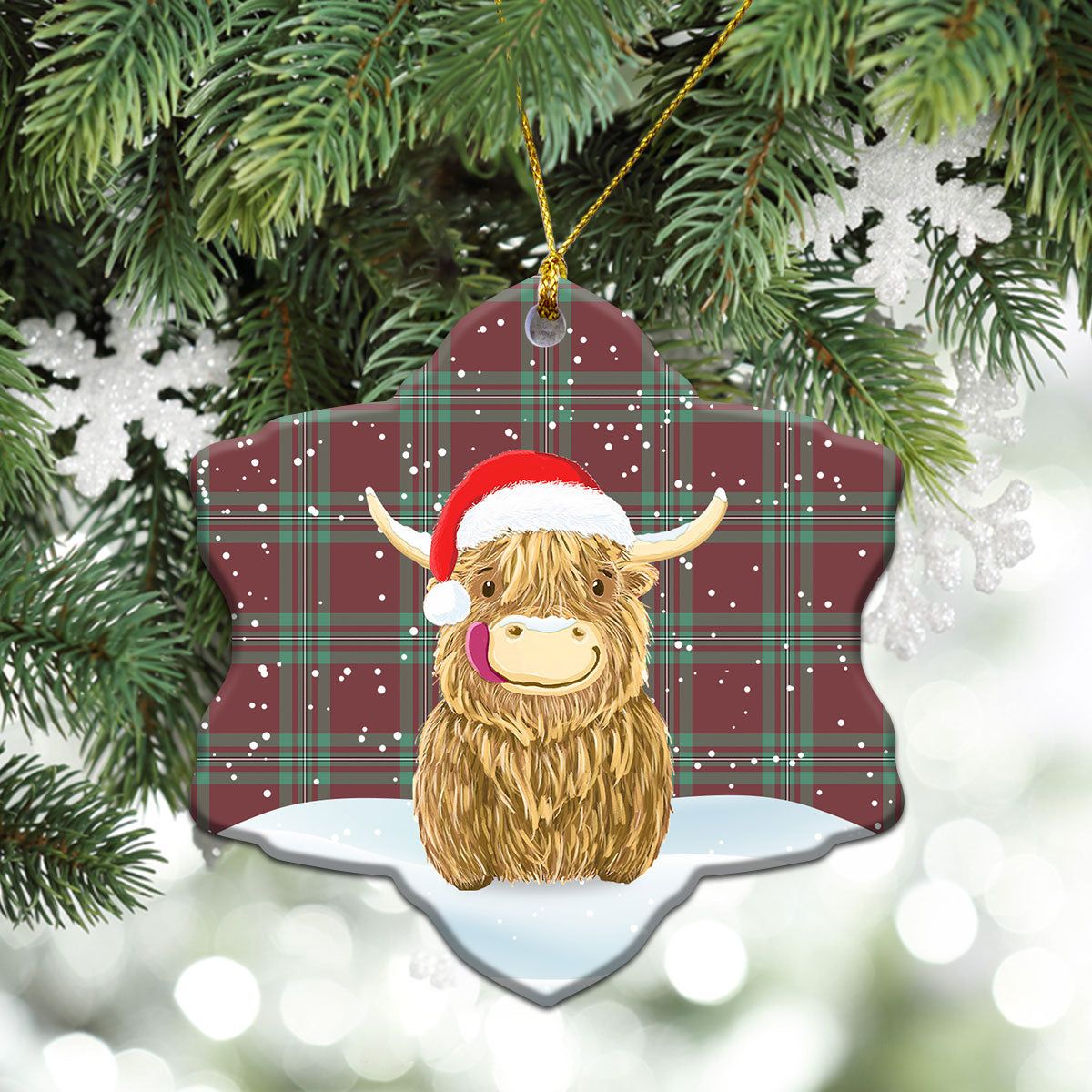 MacGregor Hunting Ancient Tartan Christmas Ceramic Ornament - Highland Cows Style