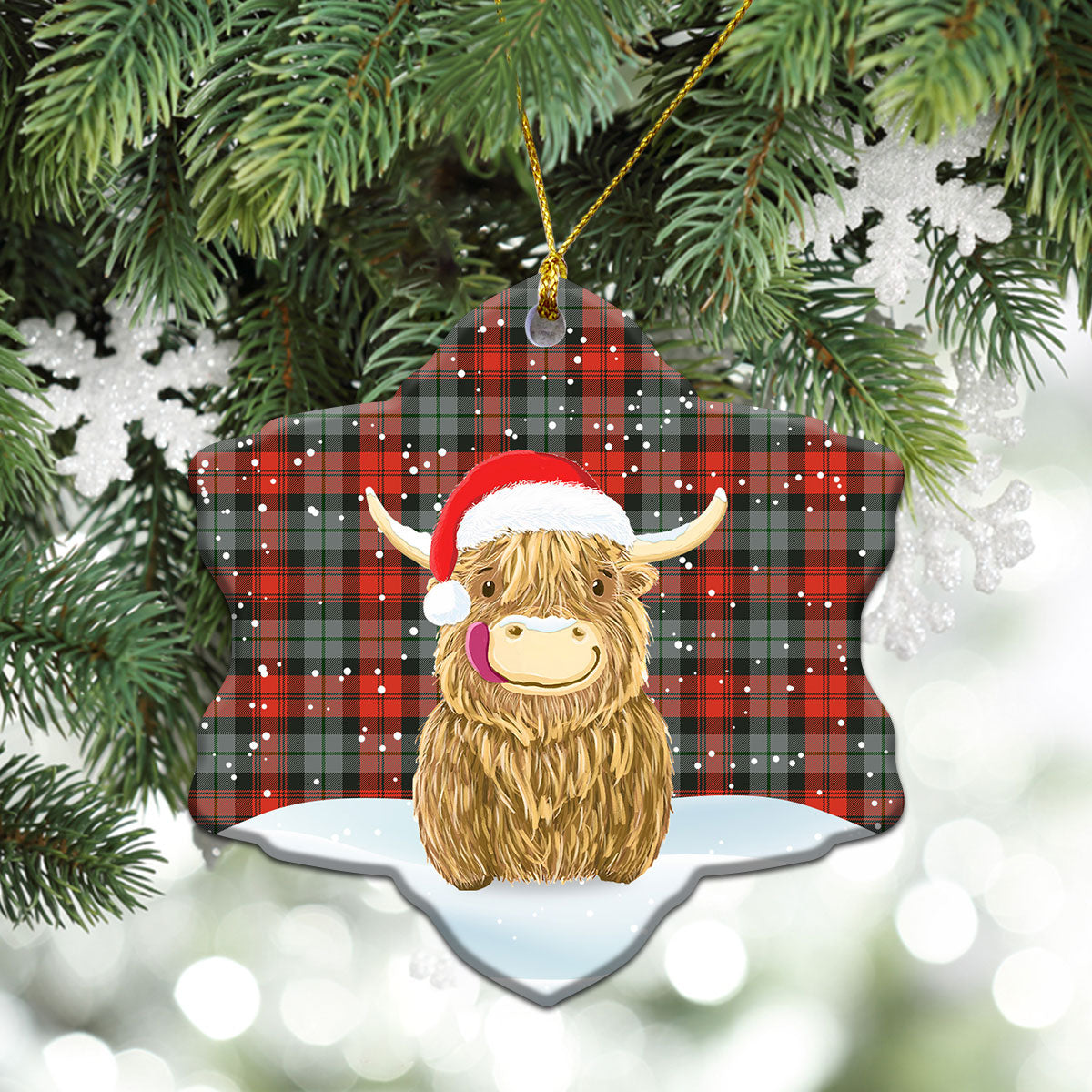 MacLachlan Weathered Tartan Christmas Ceramic Ornament - Highland Cows Style