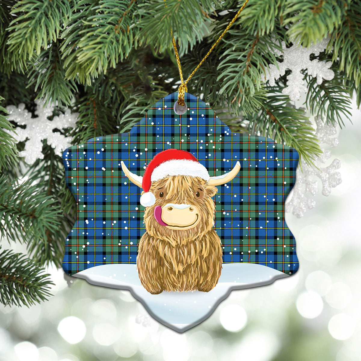 MacLeod of Harris Ancient Tartan Christmas Ceramic Ornament - Highland Cows Style