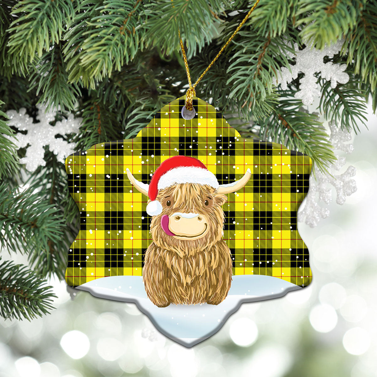 MacLeod of Lewis Modern Tartan Christmas Ceramic Ornament - Highland Cows Style