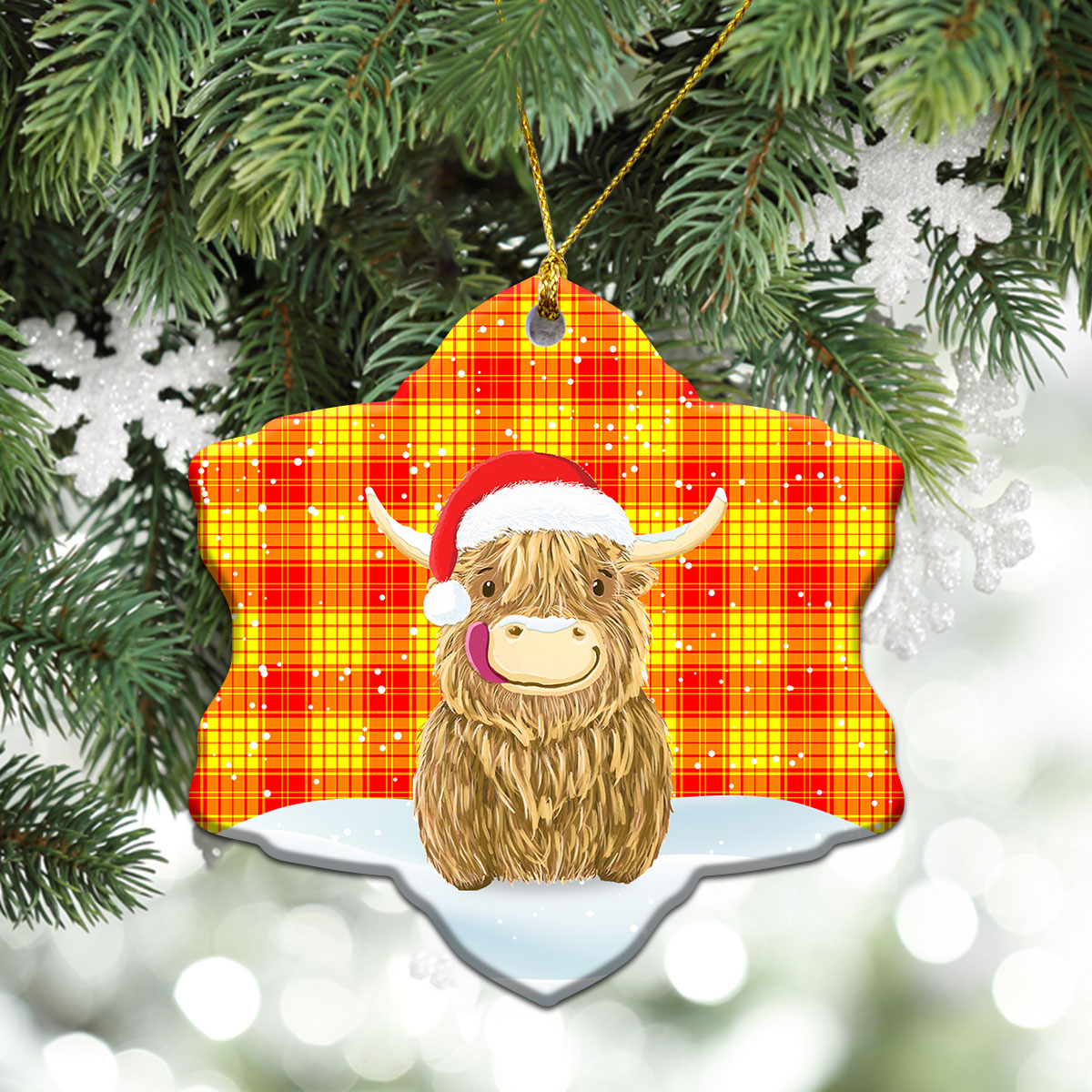 MacMillan Tartan Christmas Ceramic Ornament - Highland Cows Style