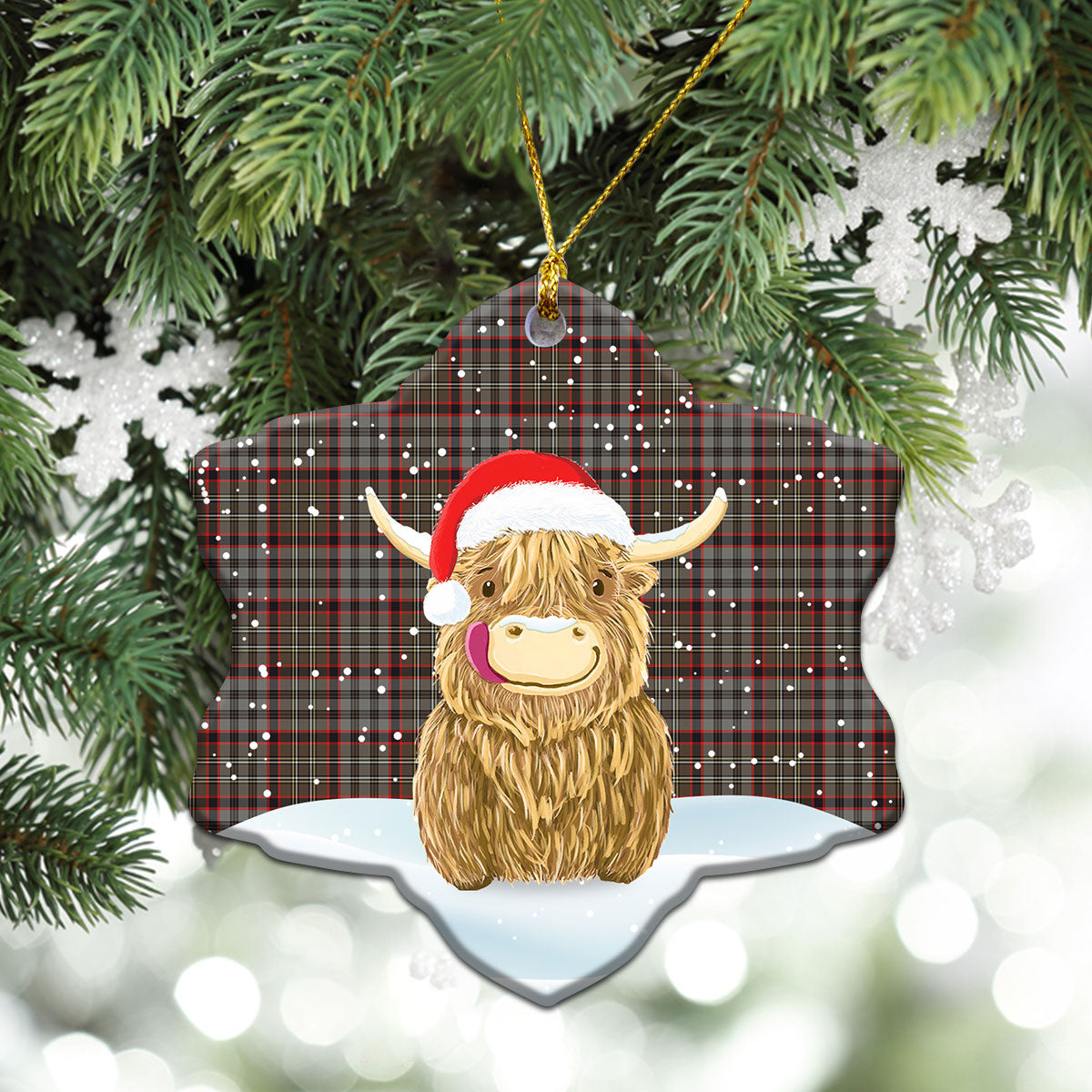 Nicolson Hunting Weathered Tartan Christmas Ceramic Ornament - Highland Cows Style
