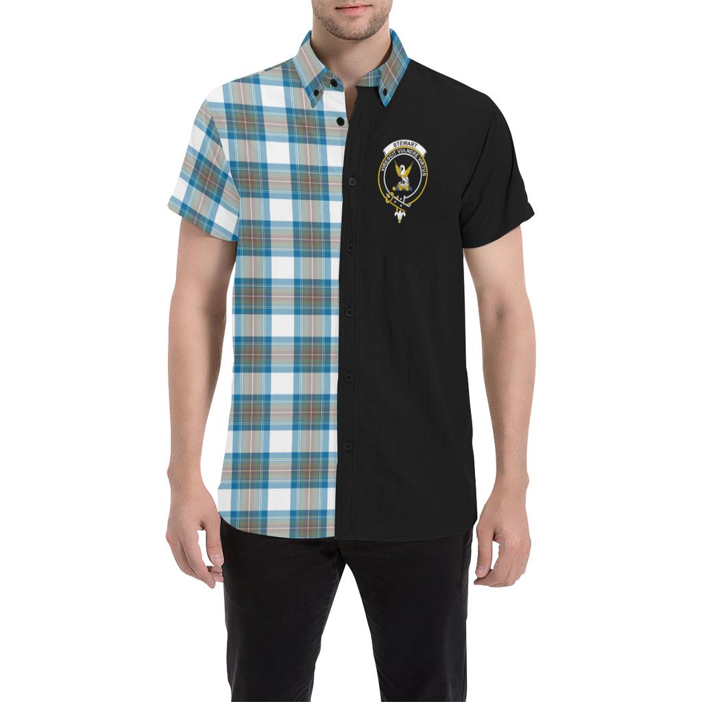 Stewart Muted Blue Tartan Crest Men Shirt