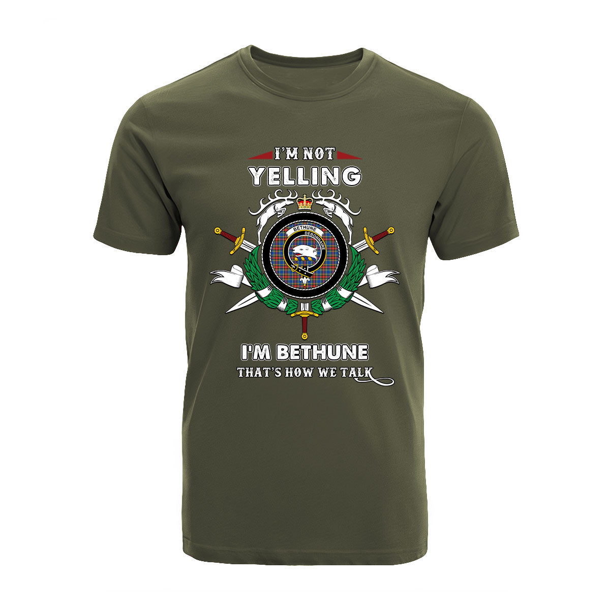 Bethune Tartan Crest T-shirt - I'm not yelling style