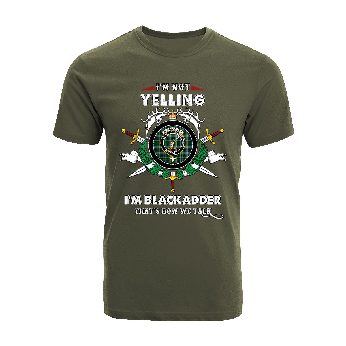 Blackadder Tartan Crest T-shirt - I'm not yelling style