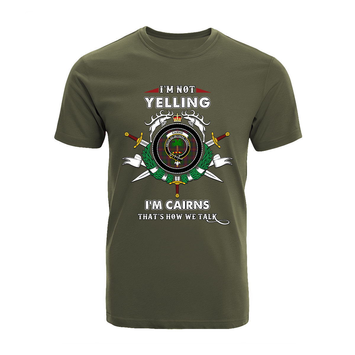 Cairns Tartan Crest T-shirt - I'm not yelling style