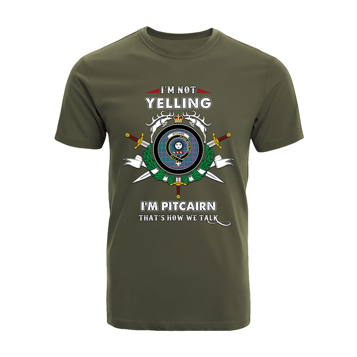 Pitcairn Tartan Crest T-shirt - I'm not yelling style