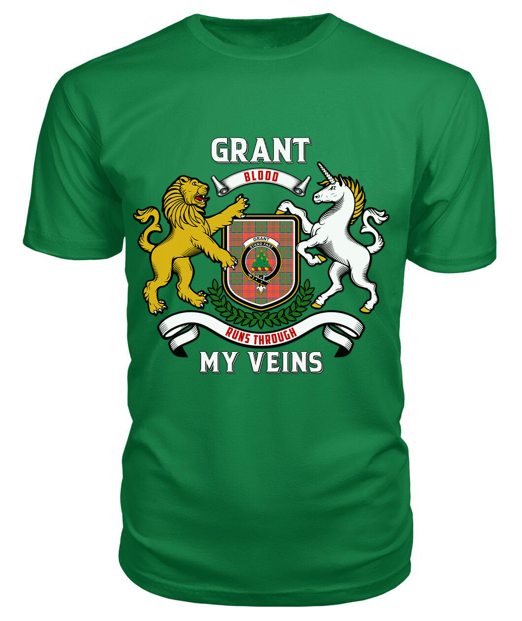 Grant Ancient Tartan Crest 2D T-shirt - Blood Runs Through My Veins Style