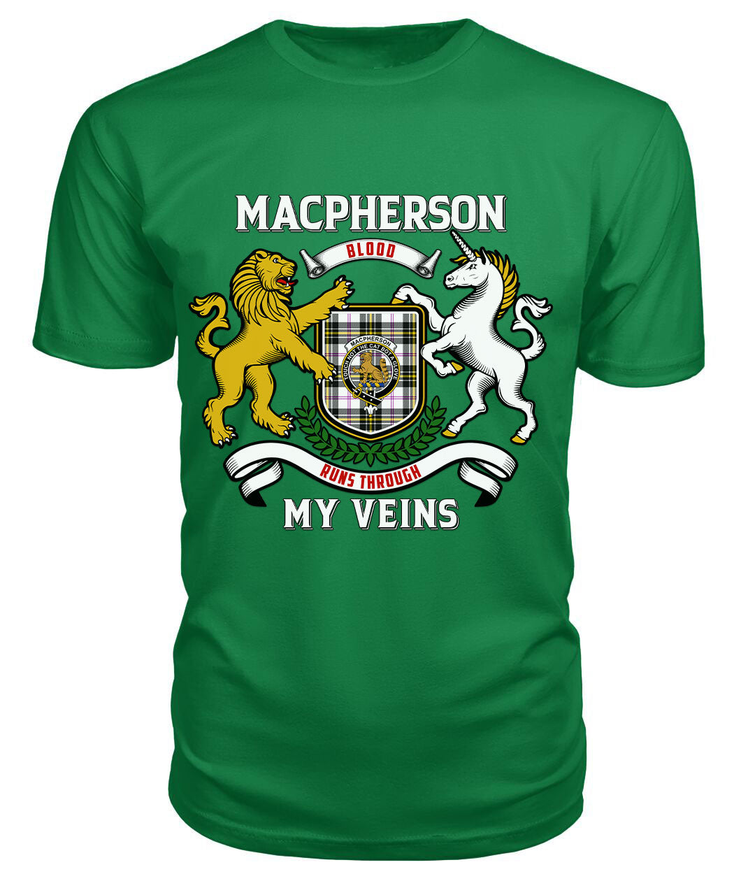 MacPherson Dress Modern Tartan Crest 2D T-shirt - Blood Runs Through My Veins Style