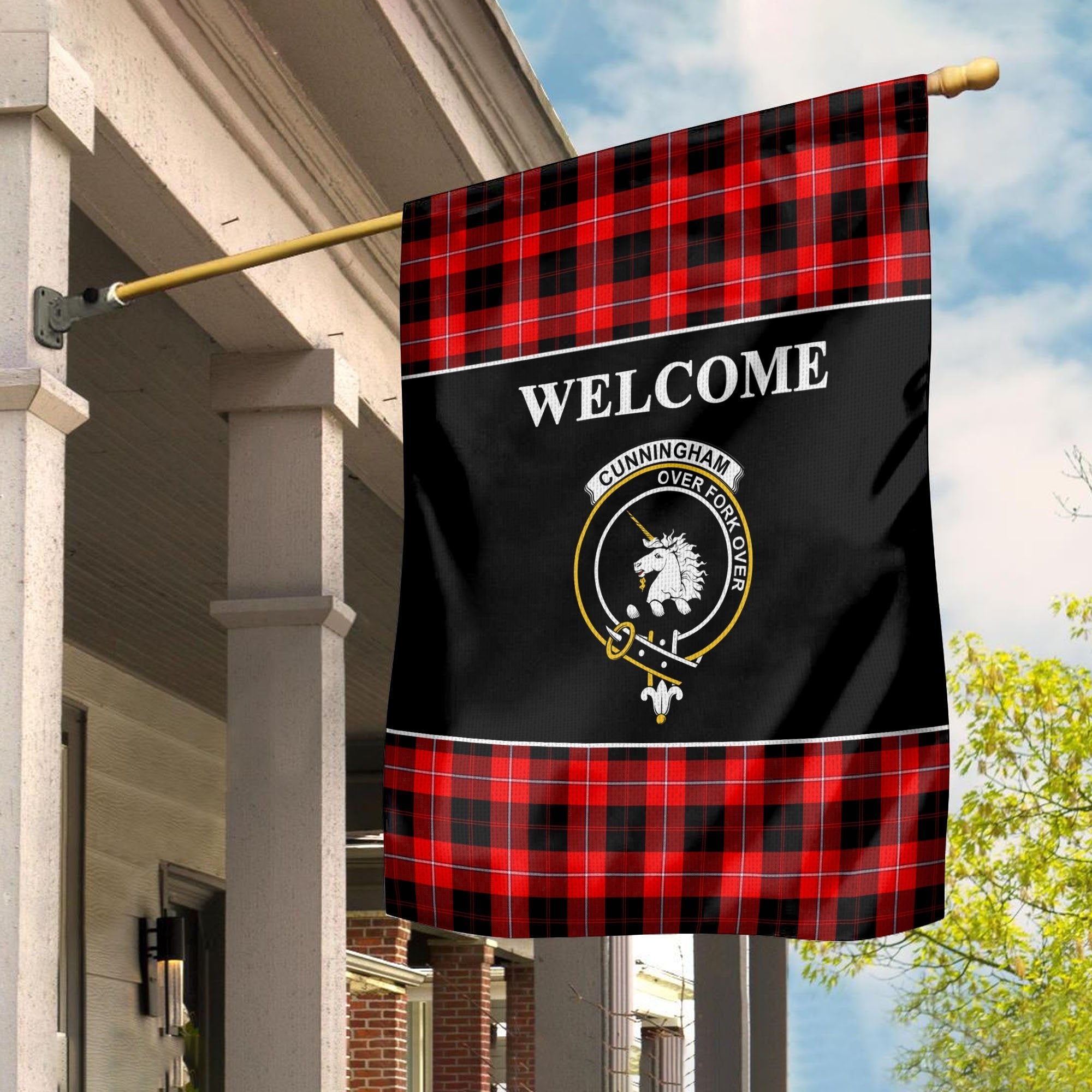 Cunningham Tartan Crest Black Garden Flag