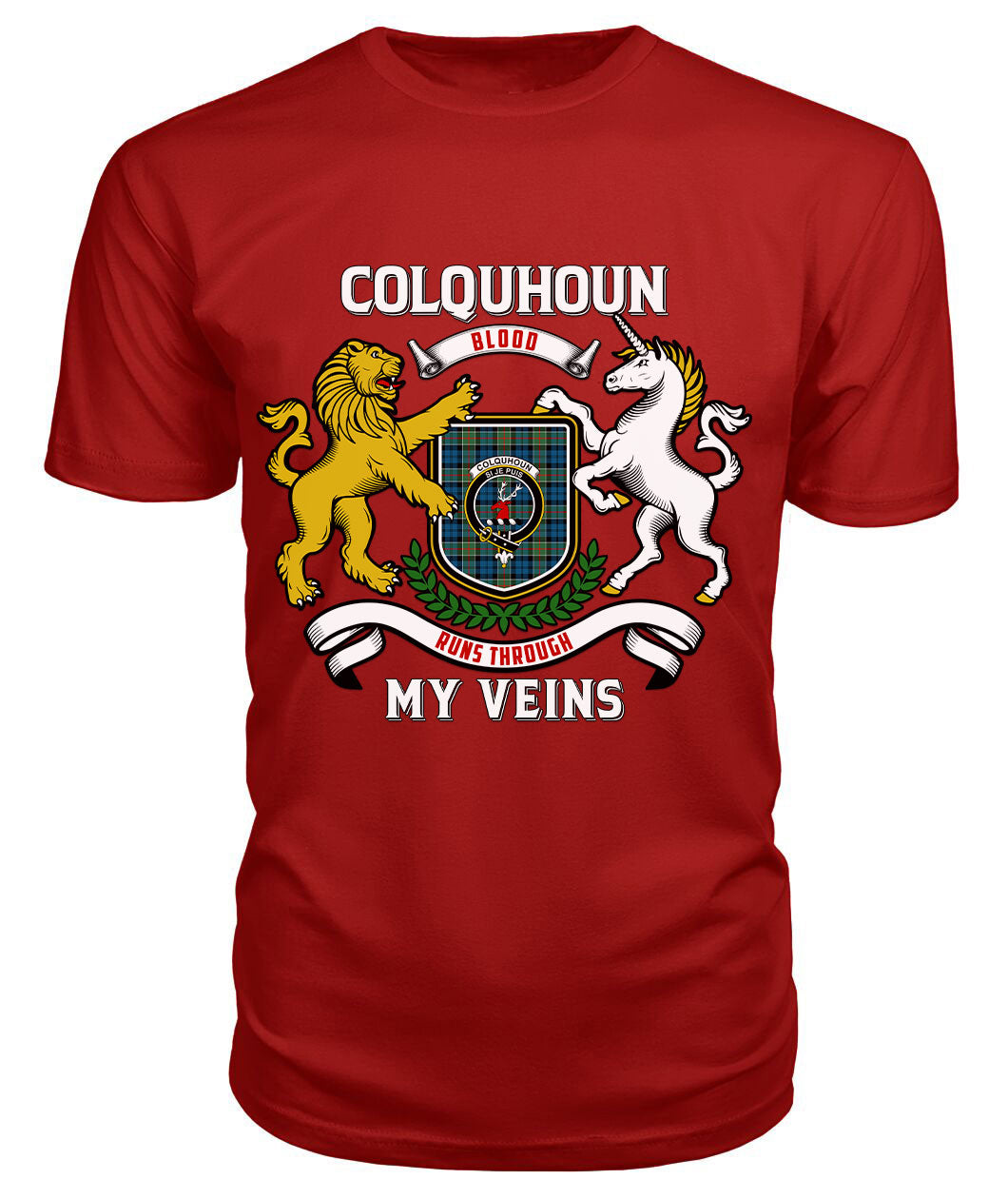 Colquhoun Ancient Tartan Crest 2D T-shirt - Blood Runs Through My Veins Style