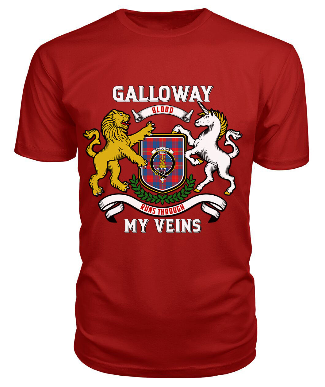 Galloway Red Tartan Crest 2D T-shirt - Blood Runs Through My Veins Style