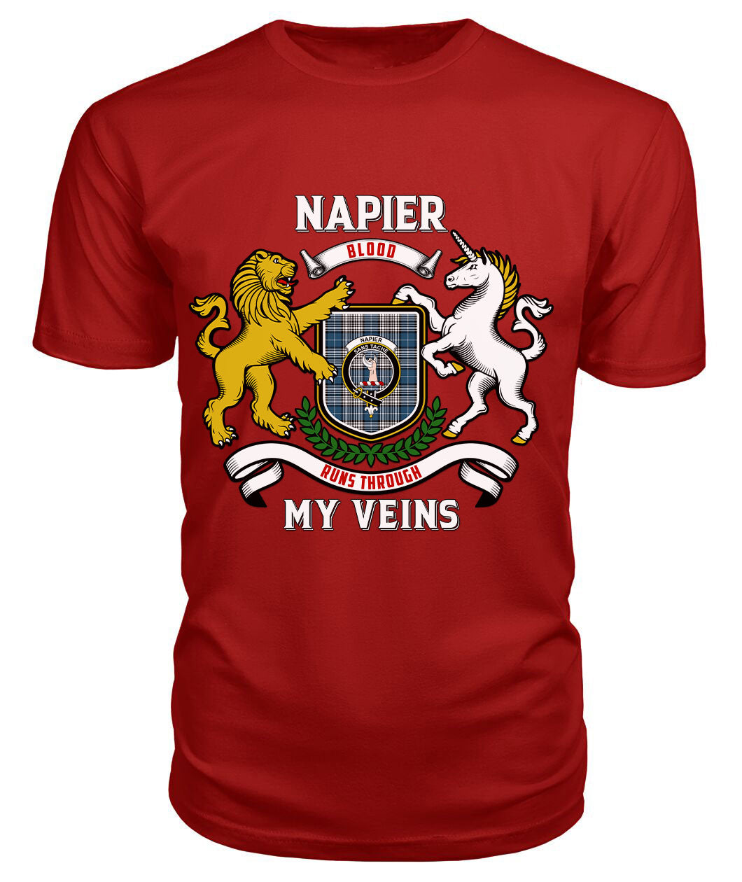 Napier Modern Tartan Crest 2D T-shirt - Blood Runs Through My Veins Style