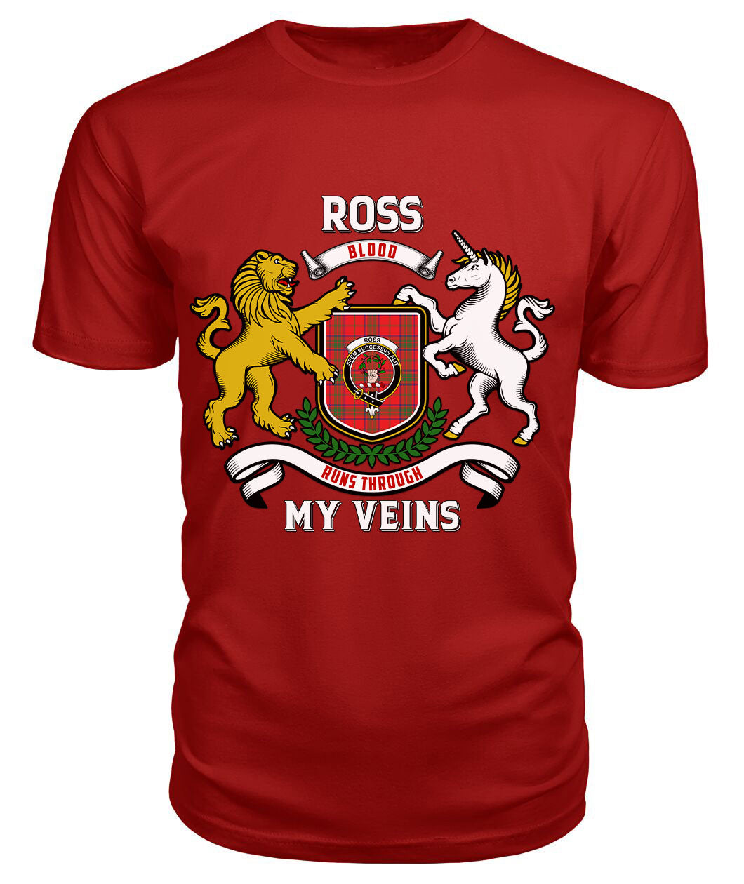 Ross Modern Tartan Crest 2D T-shirt - Blood Runs Through My Veins Style