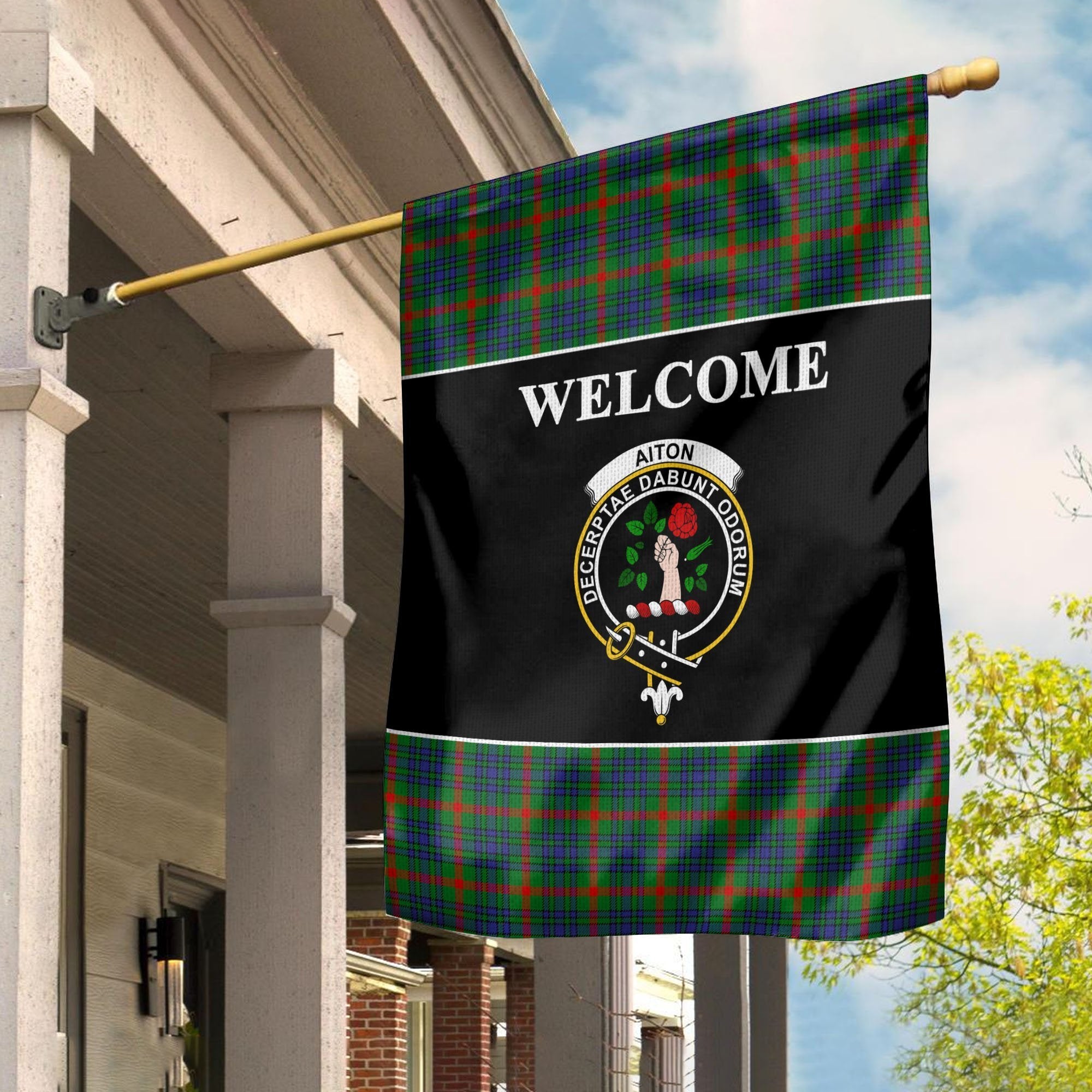 Aiton Tartan Crest Black Garden Flag