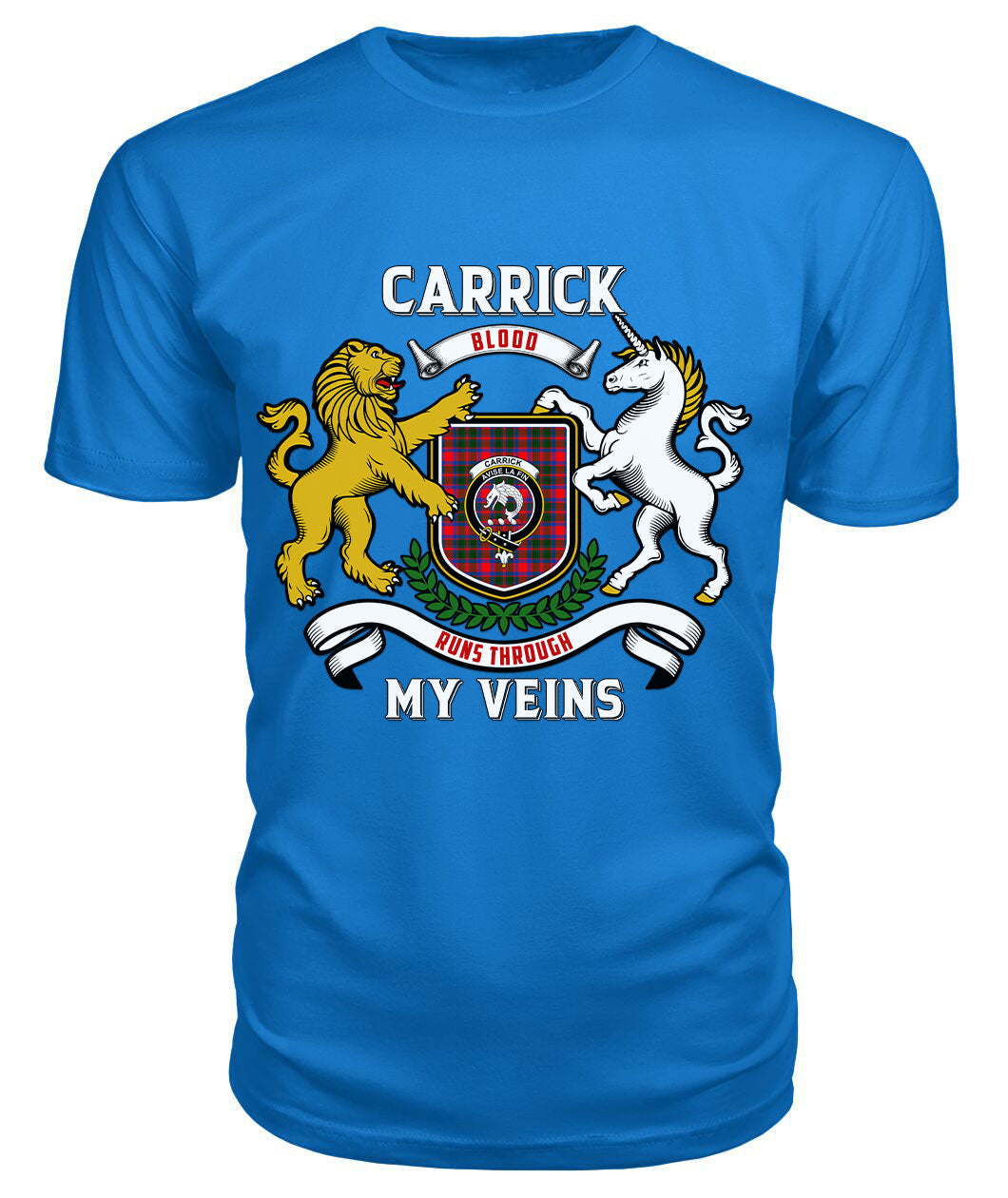 Carrick District Tartan Crest 2D T-shirt - Blood Runs Through My Veins Style