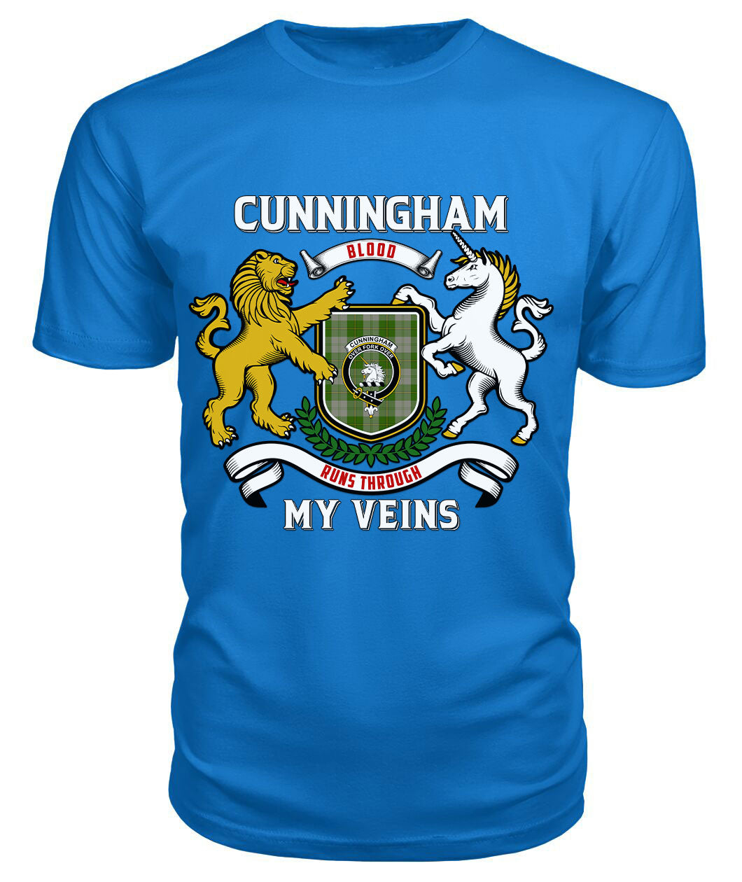 Cunningham Dress Green Dancers Tartan Crest 2D T-shirt - Blood Runs Through My Veins Style