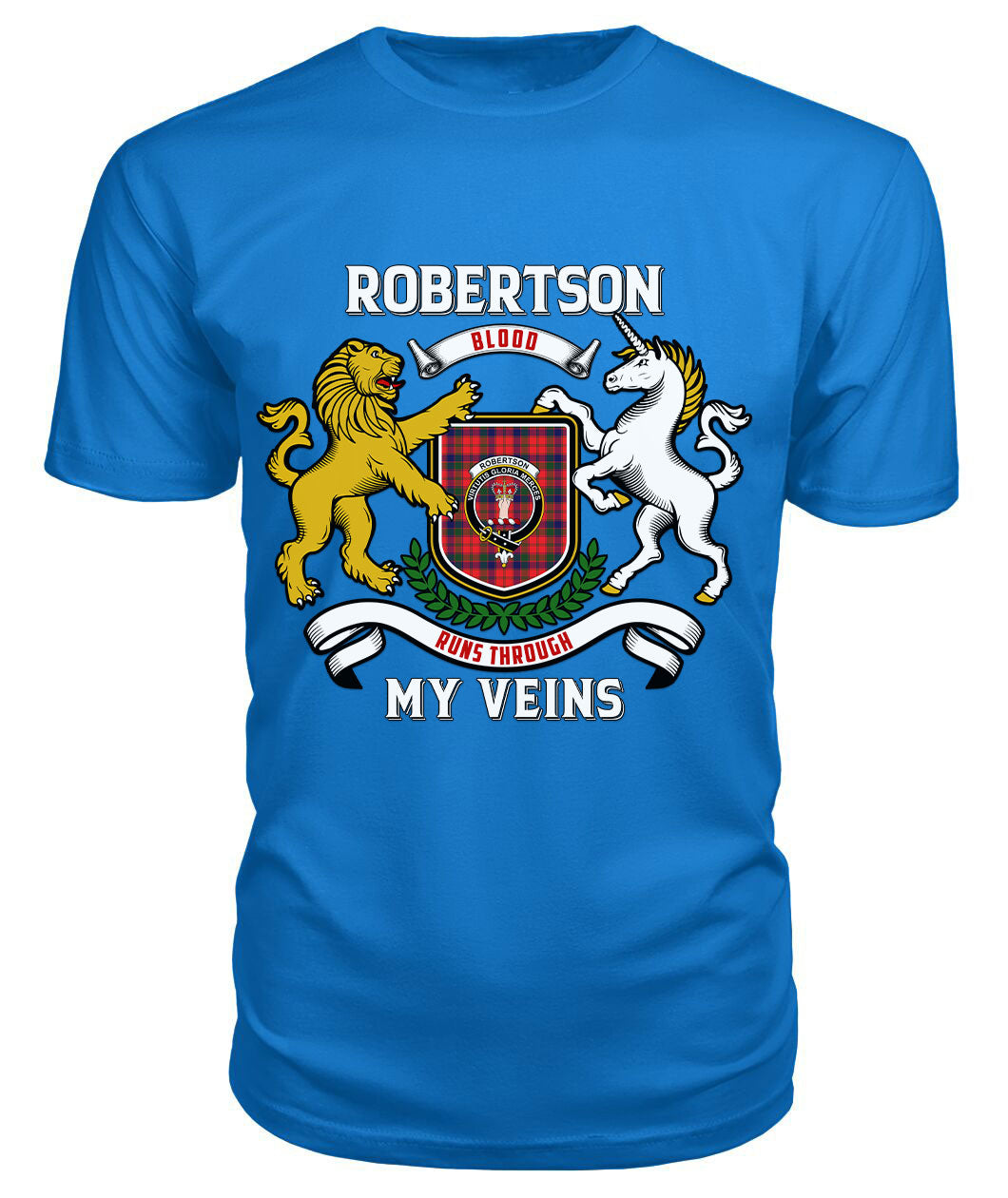 Robertson Modern Tartan Crest 2D T-shirt - Blood Runs Through My Veins Style
