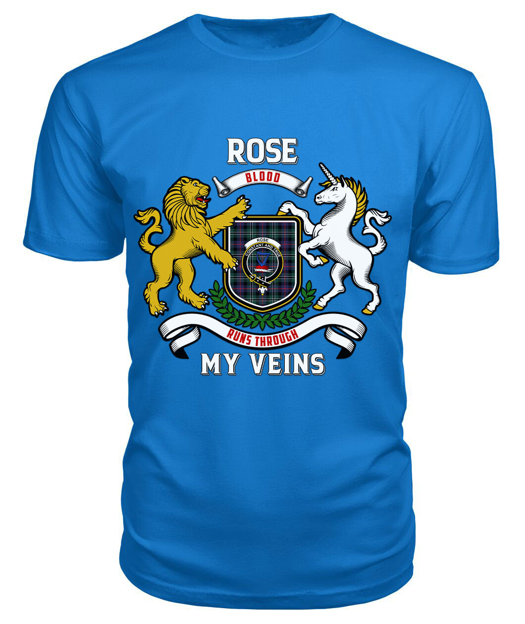 Rose Hunting Modern Tartan Crest 2D T-shirt - Blood Runs Through My Veins Style