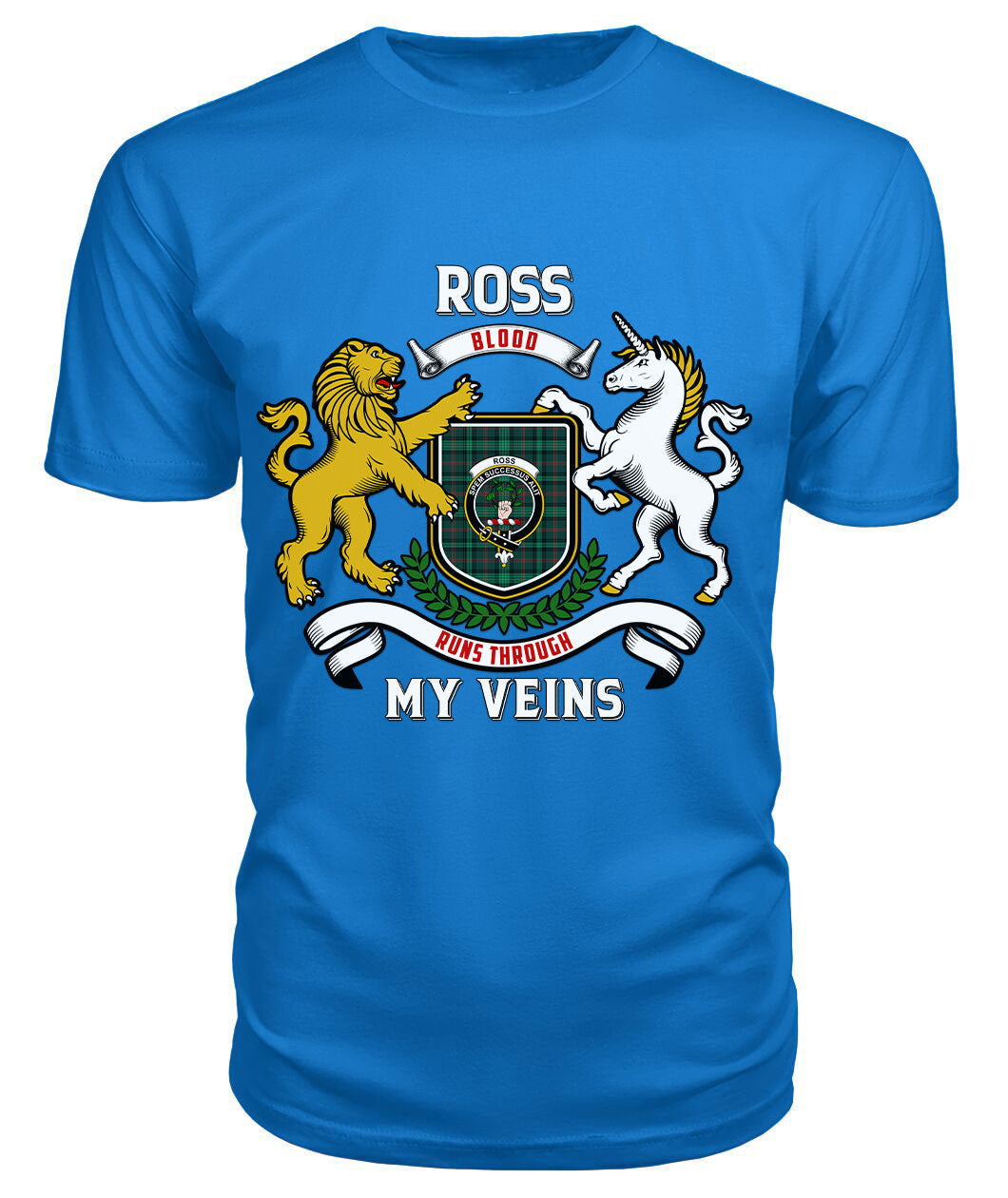 Ross Hunting Modern Tartan Crest 2D T-shirt - Blood Runs Through My Veins Style
