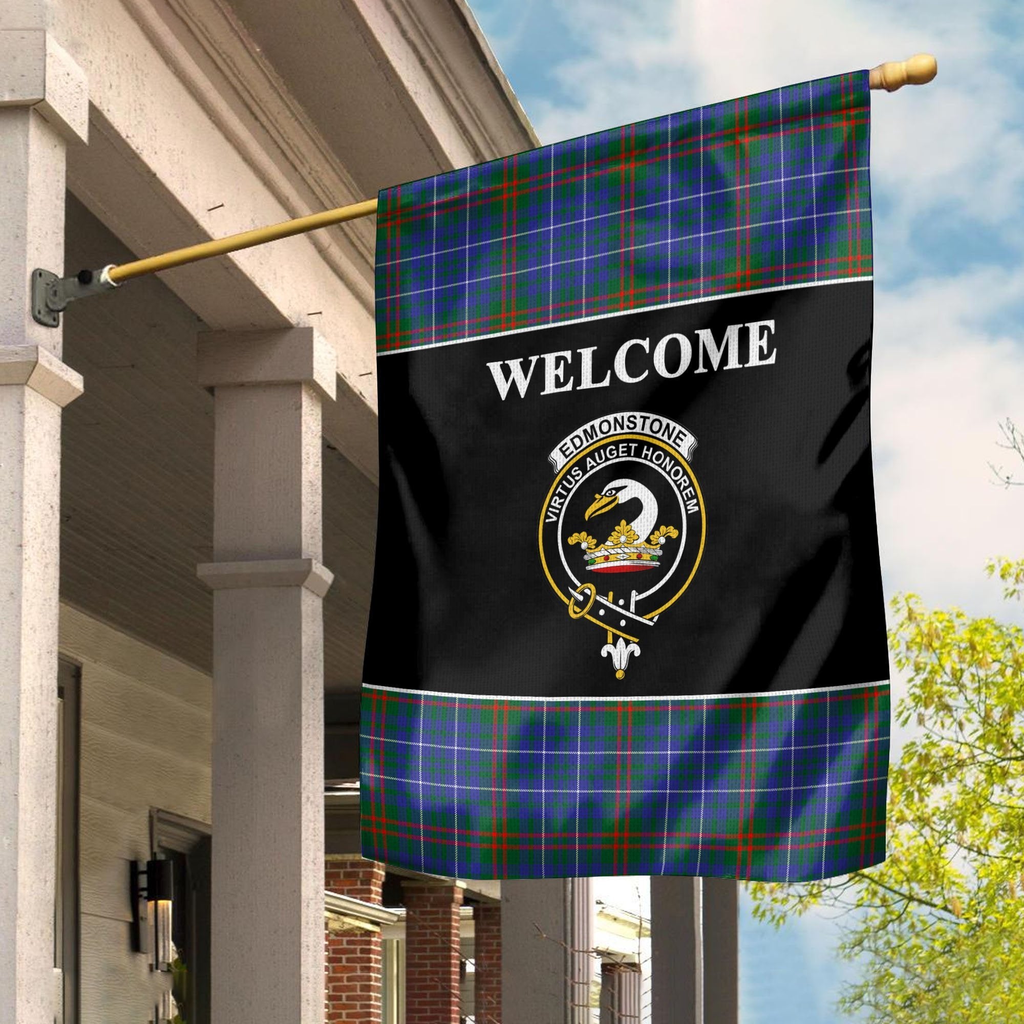 Edmonstone (of Duntreath) Tartan Crest Black Garden Flag