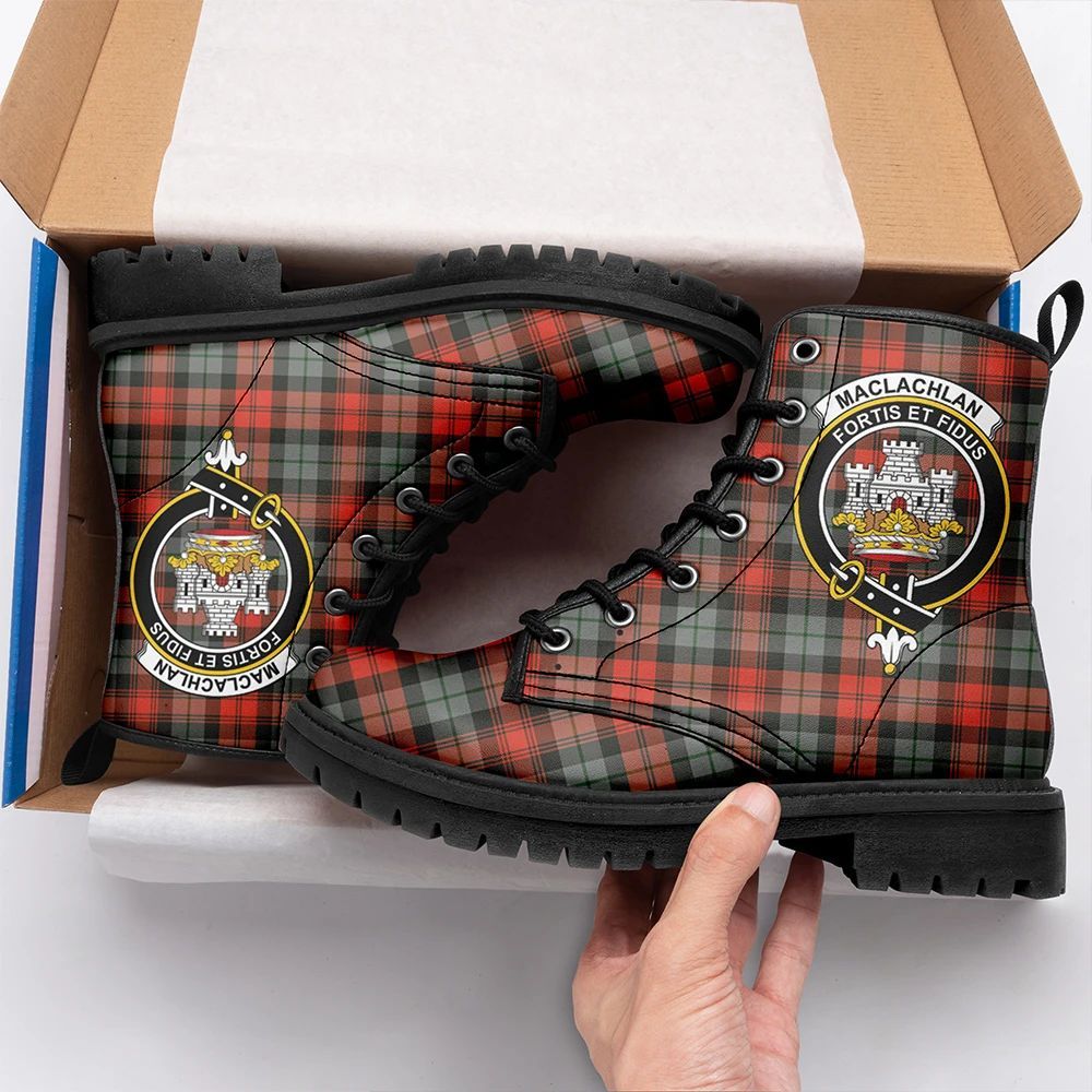 MacLachlan Weathered Tartan Crest Leather Boots