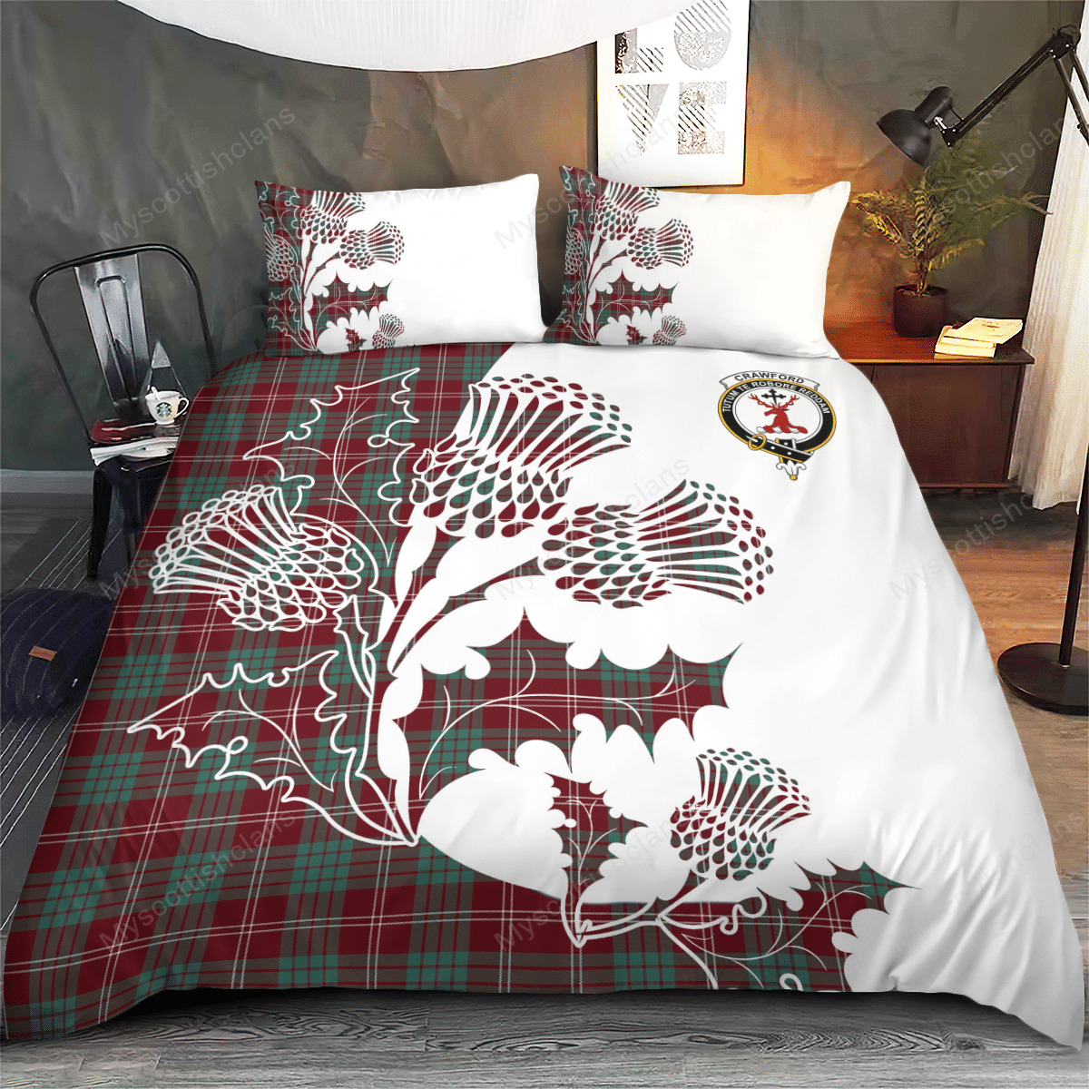 Crawford Tartan Crest Bedding Set - Thistle Style