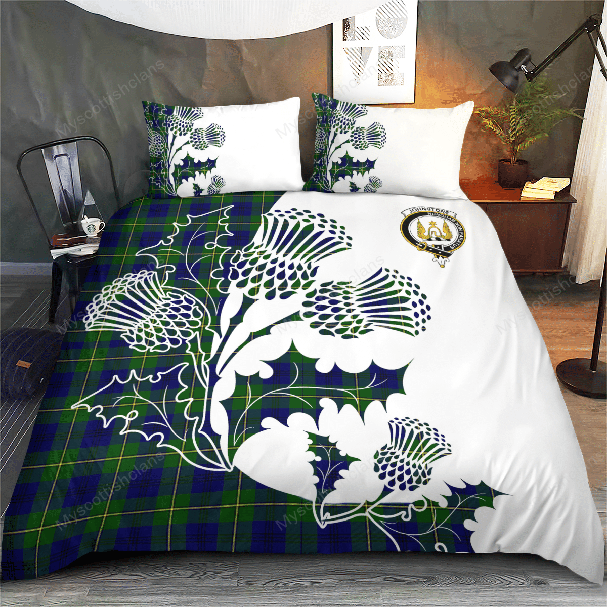 Johnstone Tartan Crest Bedding Set - Thistle Style