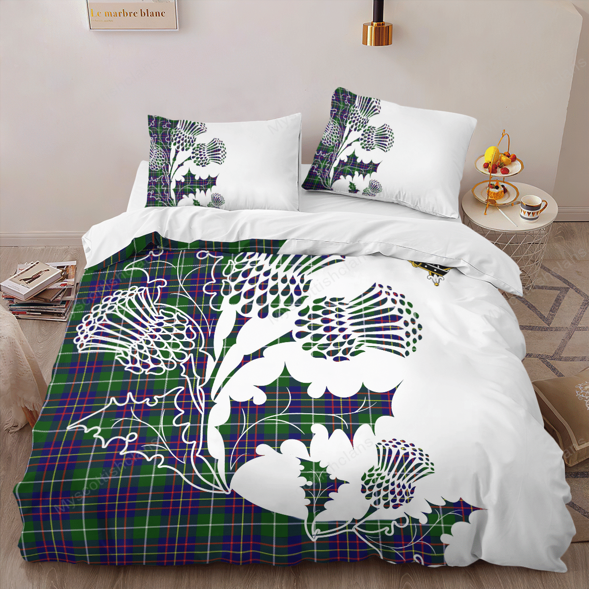 Inglis Tartan Crest Bedding Set - Thistle Style