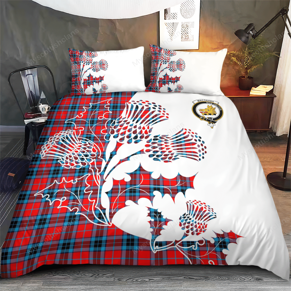 MacTavish Tartan Crest Bedding Set - Thistle Style