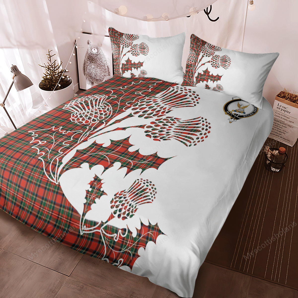 Stewart (of Appin) Tartan Crest Bedding Set - Thistle Style