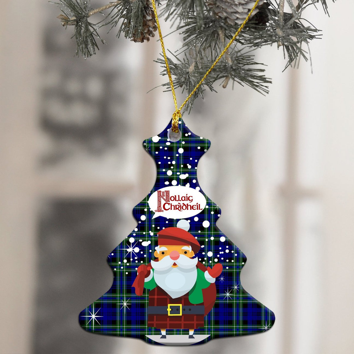 Arbuthnot Modern Tartan Christmas Ceramic Ornament - Santa Style