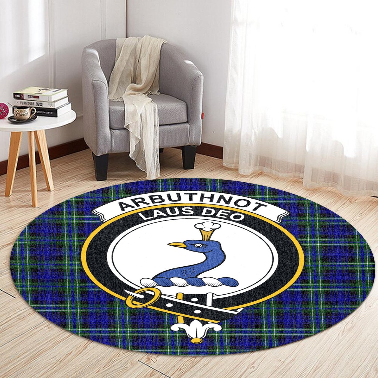 Arbuthnot Modern Tartan Crest Round Rug