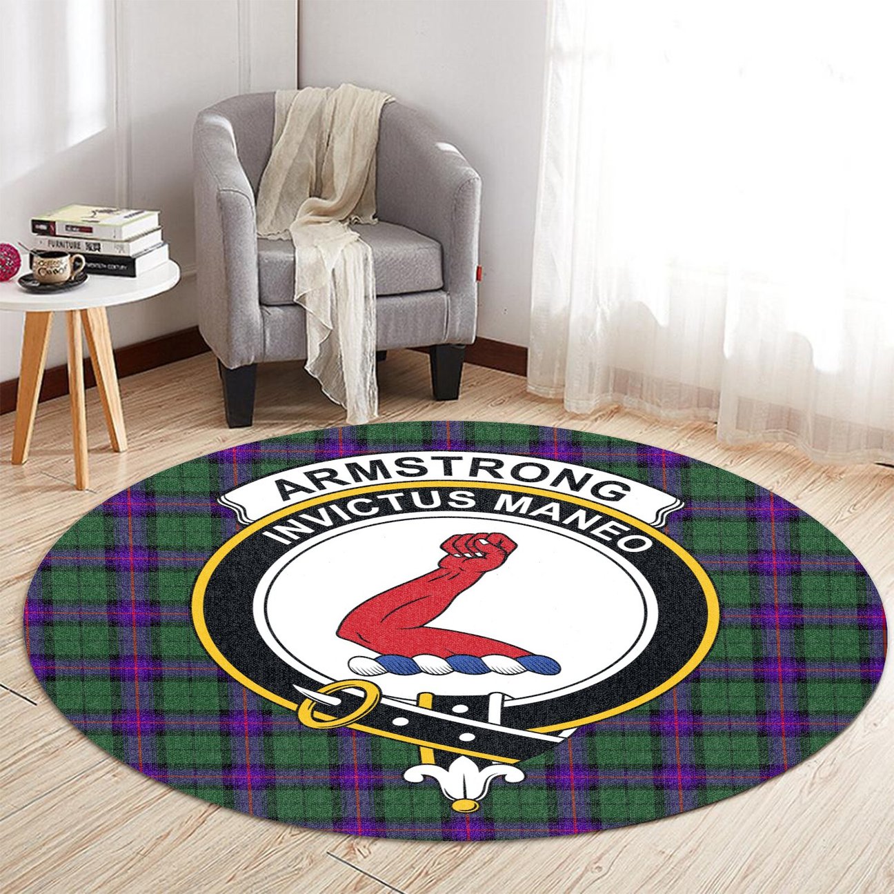 Armstrong Modern Tartan Crest Round Rug