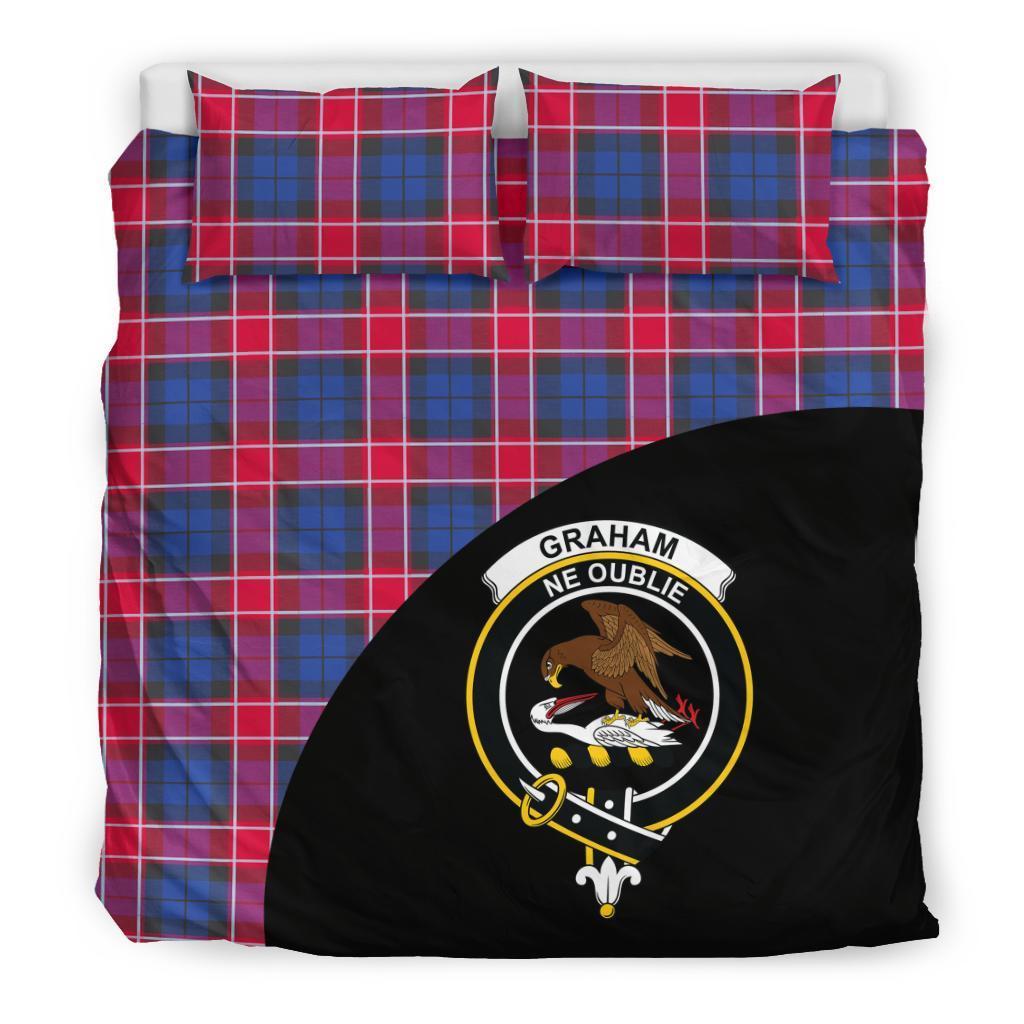 Graham of Menteith Red Family Tartan Crest Wave Style Bedding Set