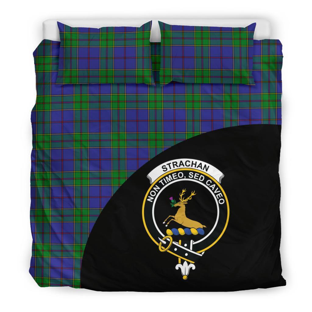 Strachan Family Tartan Crest Wave Style Bedding Set